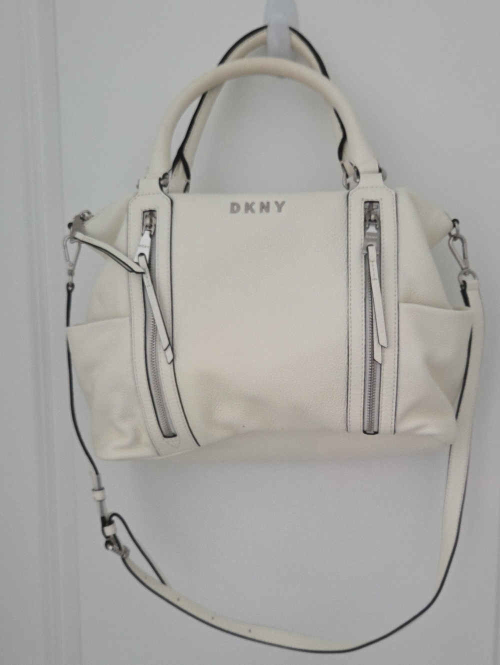 DKNY Cream Leather Satchel with Dual Zip Front